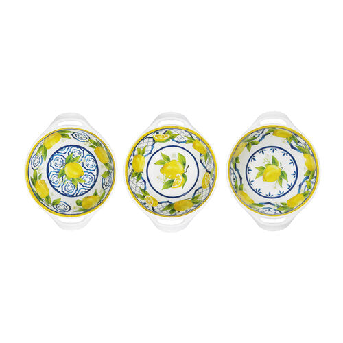 LeCadeaux Set of 3 Assorted Handled Bowls 6"