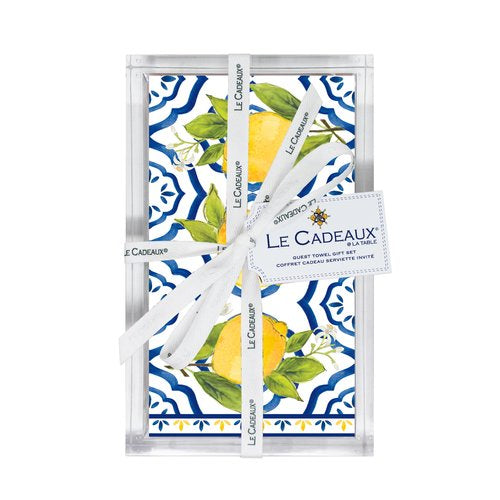 LeCadeaux Gift Set Guest Towel Napkins in Acrylic Holder