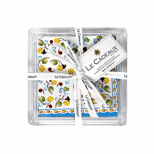 LeCadeaux Gift Set Cocktail Napkins in Acrylic Holder