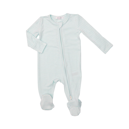 2-Way Zipper Footie - Blue Rib Stripe