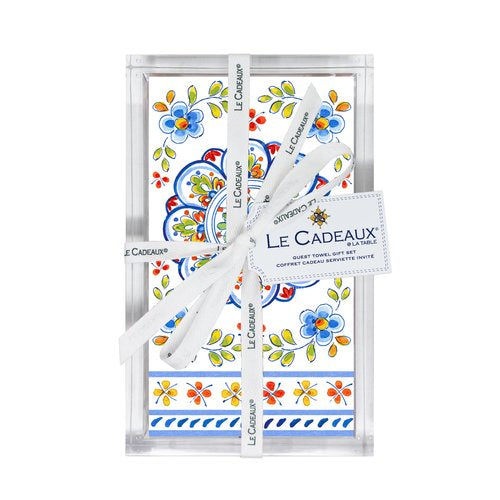 LeCadeaux Gift Set Guest Towel Napkins in Acrylic Holder