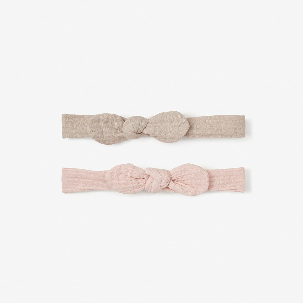 Headband Muslin Bow Pink & Taupe