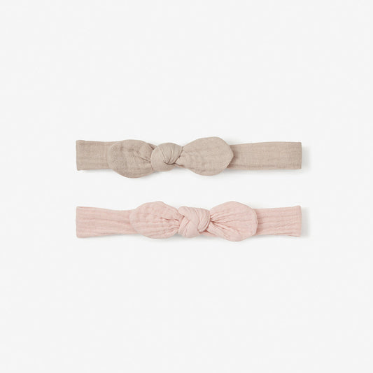 Headband Muslin Bow Pink & Taupe