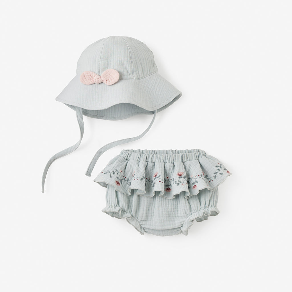 Elegant Baby Embroidered Muslin Bloomer w/Sun Hat