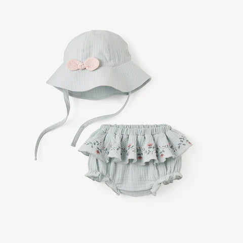 Elegant Baby Embroidered Muslin Bloomer w/Sun Hat