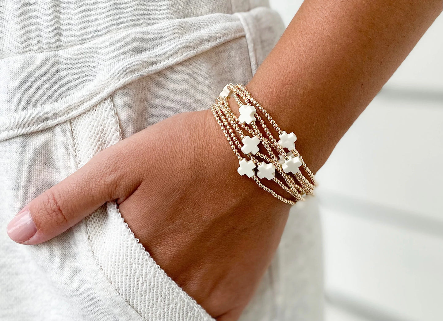 enewton Signature Cross Gold Pattern 2mm Bead Bracelet